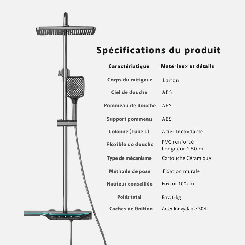 Système anti-calcaire intégré sur la colonne de douche