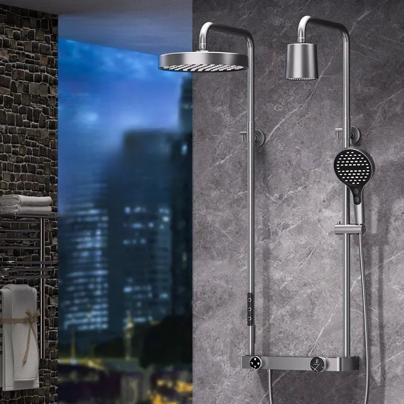 Colonne de douche avec deux pommeaux, vue de face
