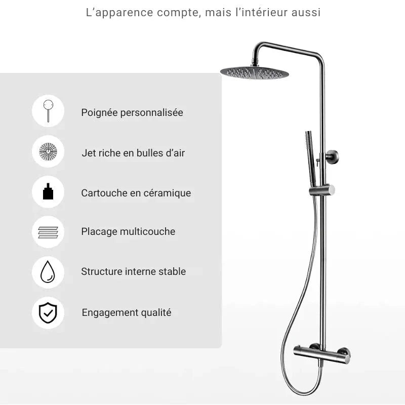Détail du pommeau de douche avec option anti-calcaire