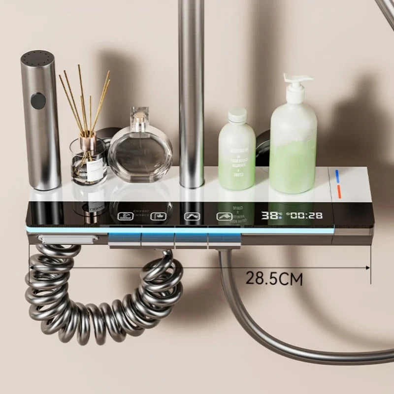 Colonne de douche blanche avec mitigeur intégré vue de face