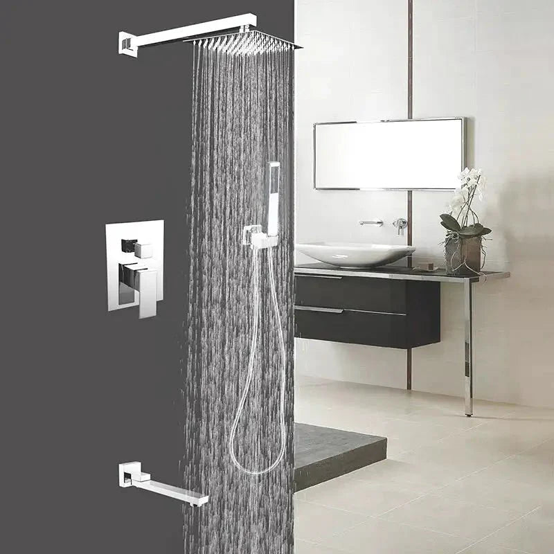 Colonne de douche chromée avec détails de montage et finition soignée