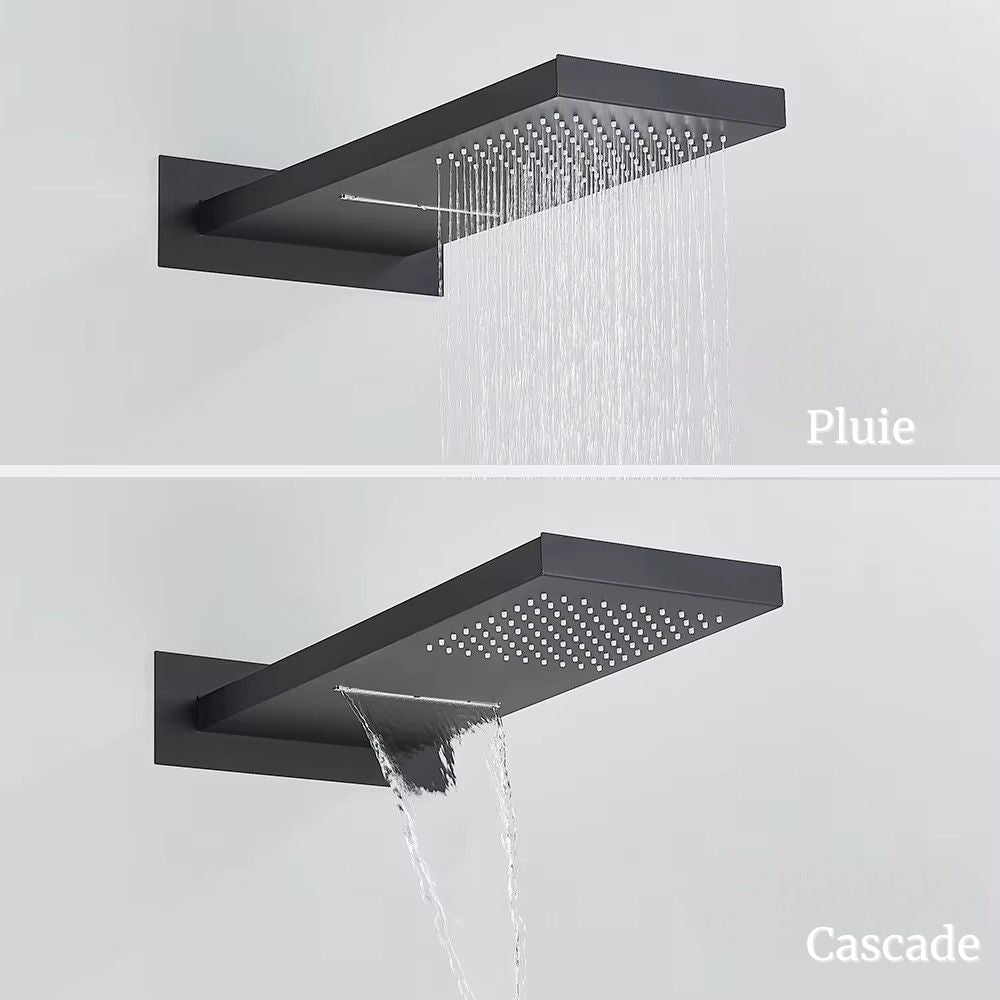 Vue rapprochée du mitigeur encastré avec commandes carrées