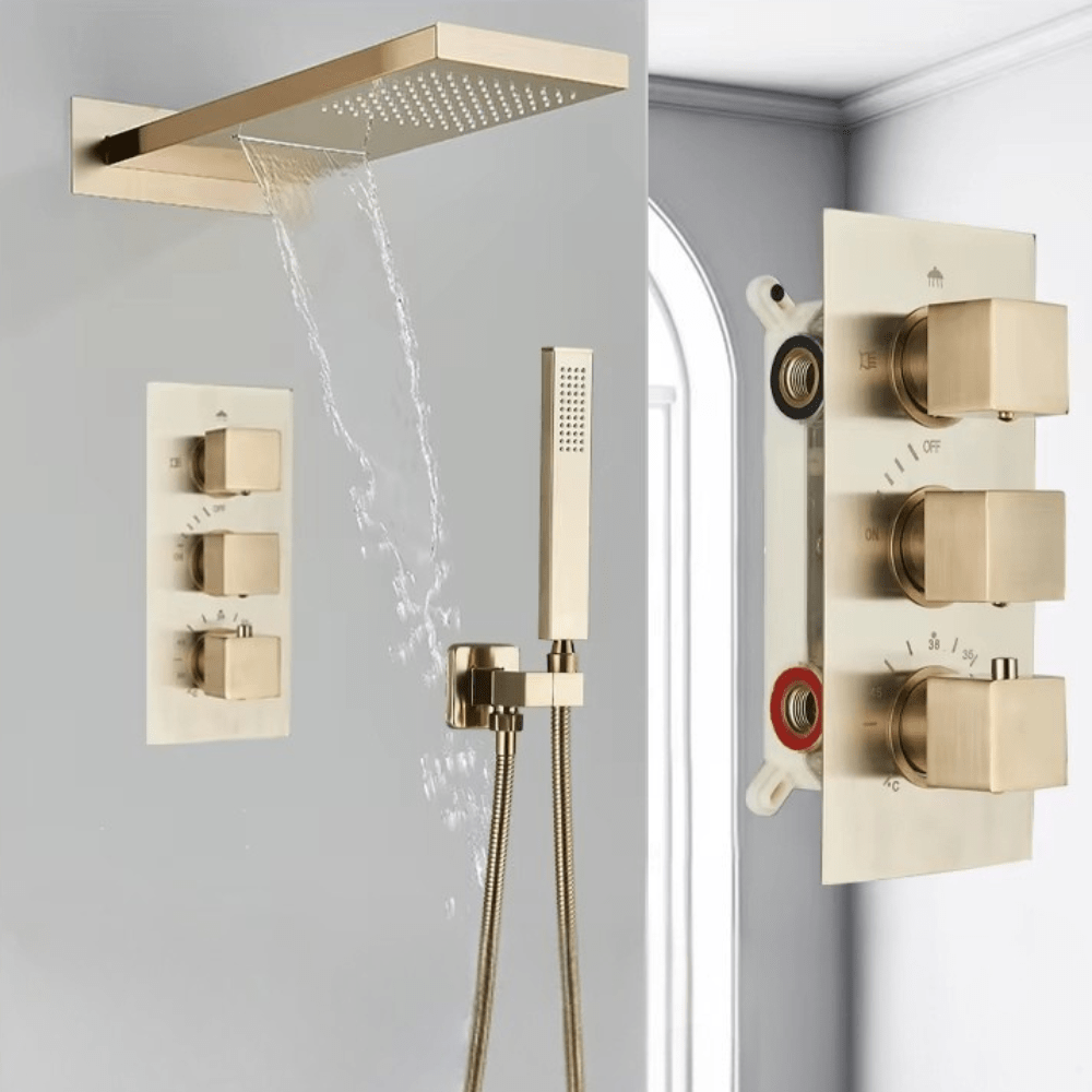 Vue d'ensemble de la colonne de douche avec finitions modernes