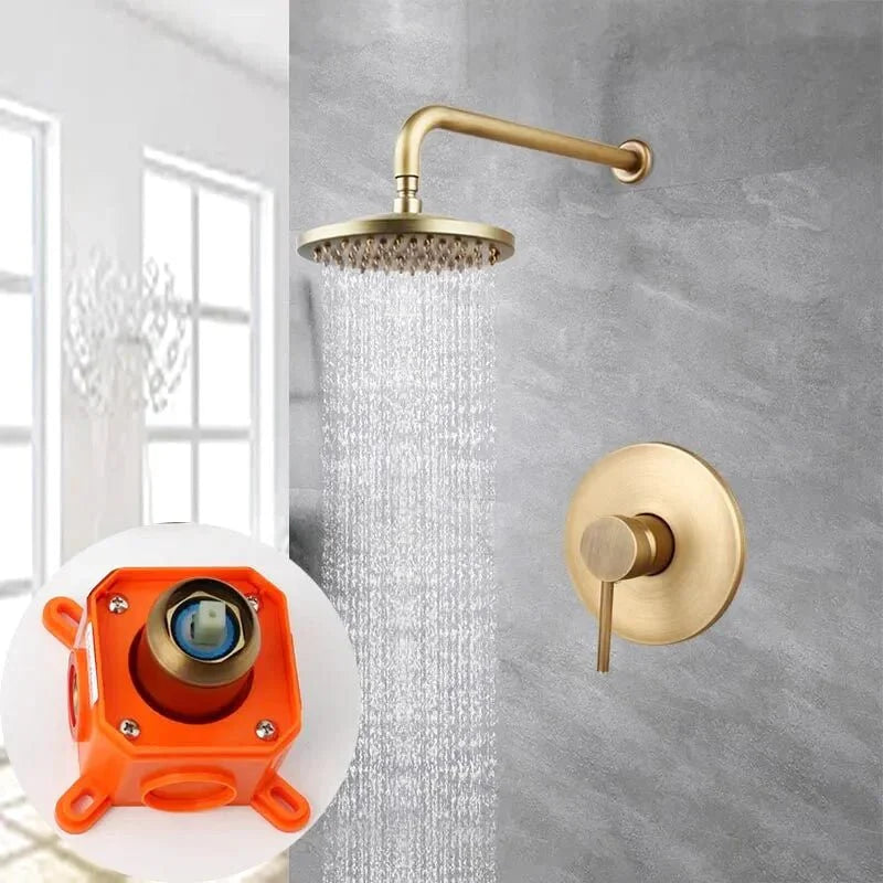 Vue d'ensemble d'une salle de bain avec colonne de douche encastrée