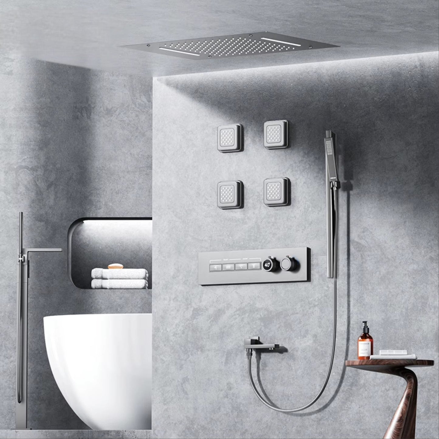 Détail des jets muraux orientables pour hydromassage