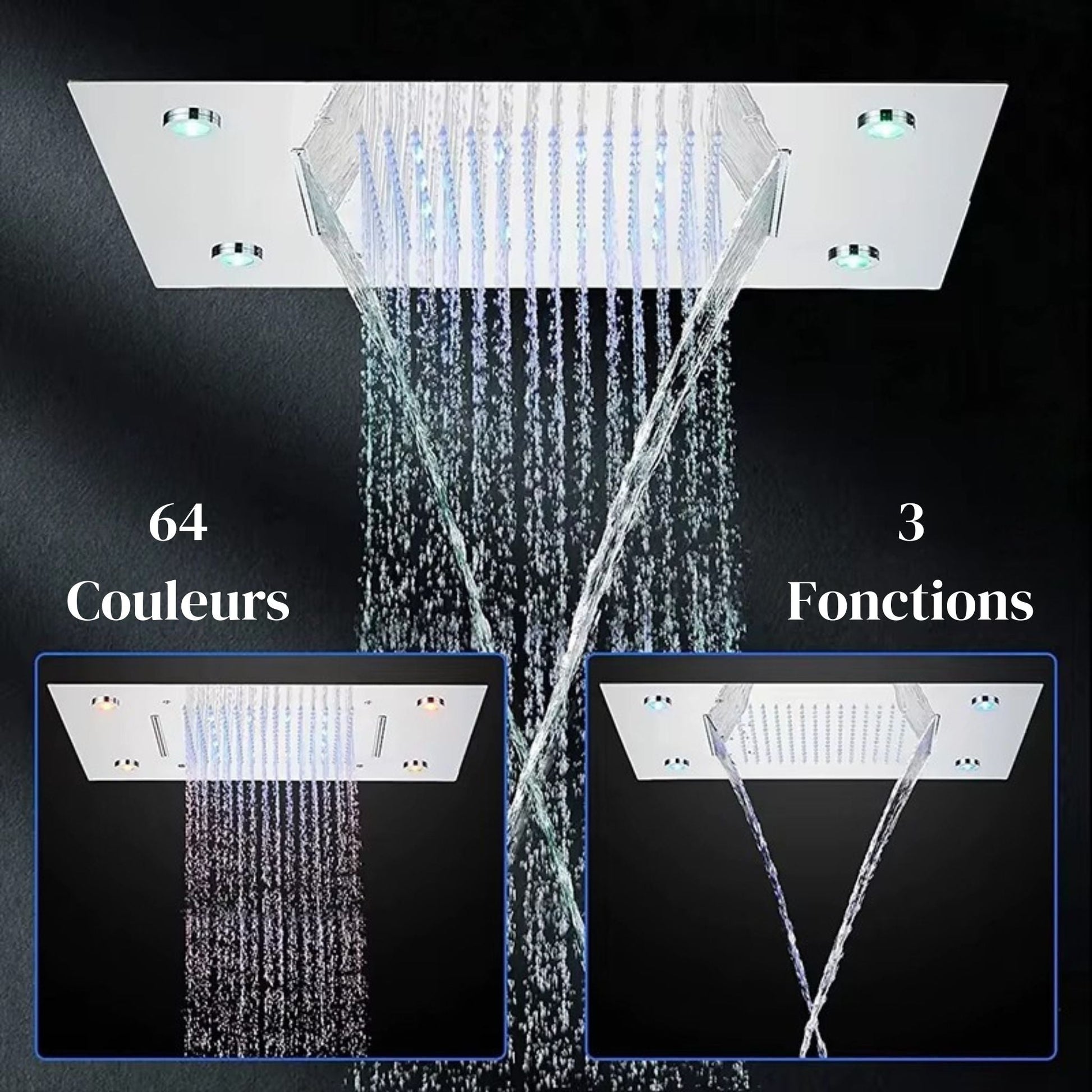 Tête de douche LED avec éclairage RGB et finition en acier inoxydable