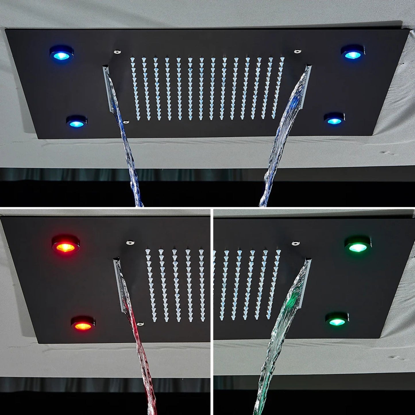 Tête de douche encastrée avec éclairage LED et finition noire mate
