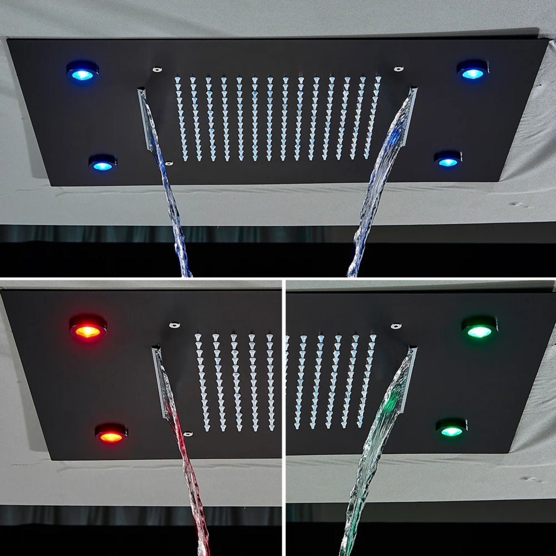Tête de douche encastrée avec éclairage LED et finition noire mate