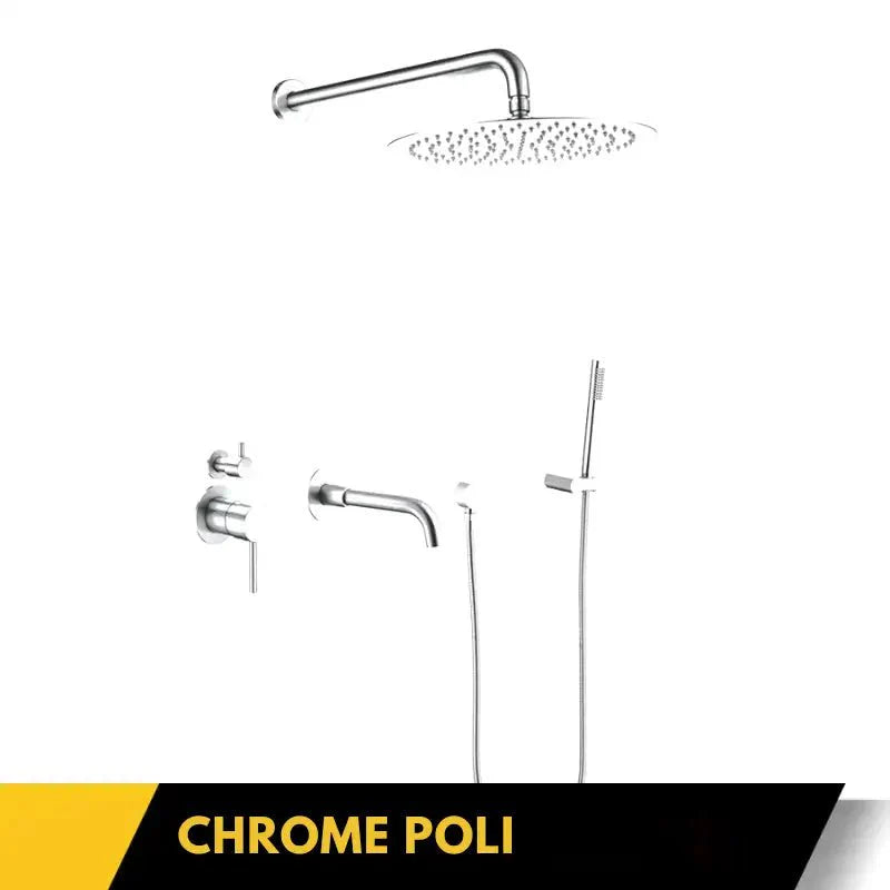 Colonne de douche encastrée montrant l'alignement des jets