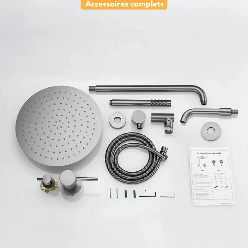 Gros plan sur le système de fixation de la colonne de douche encastrée