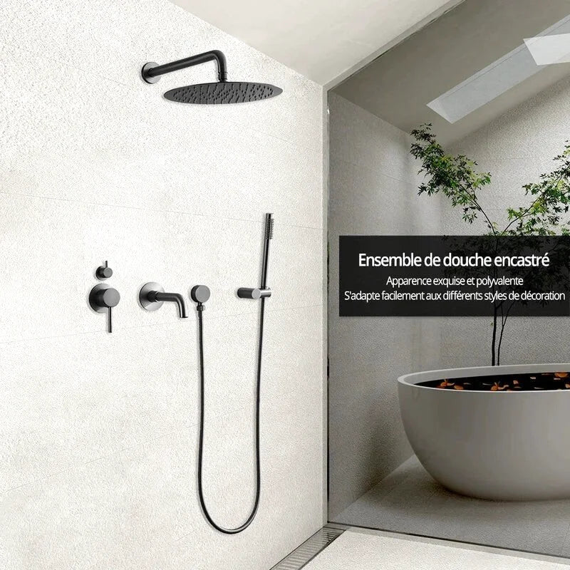 Colonne de douche encastrée avec jets ajustables en acier inoxydable