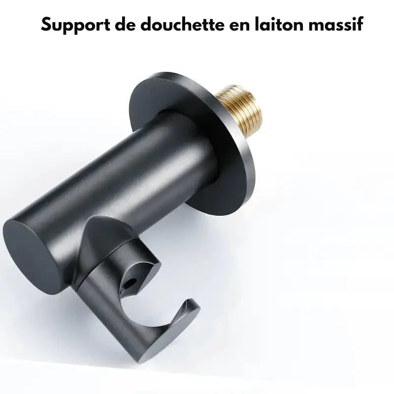 Détail des commandes de température et pression sur la colonne de douche