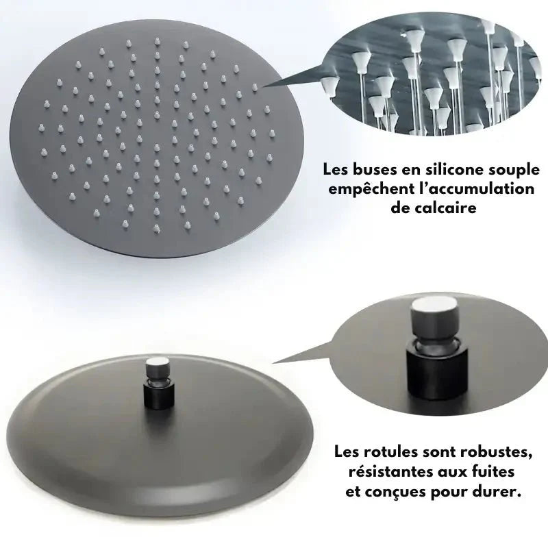 Zoom sur le pommeau de douche et les jets réglables intégrés