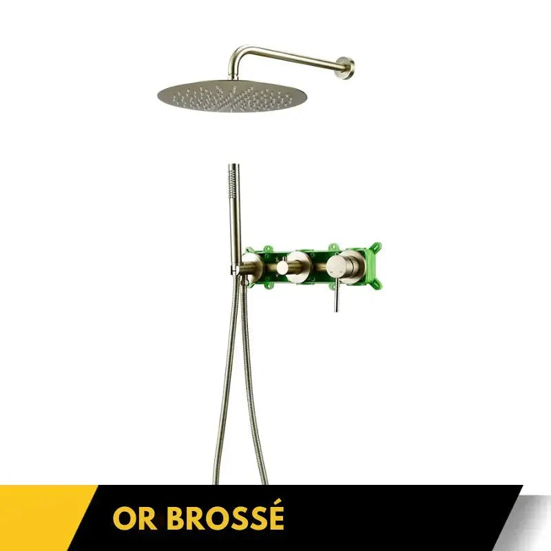 Zoom sur les commandes ergonomiques d'une colonne de douche encastrée