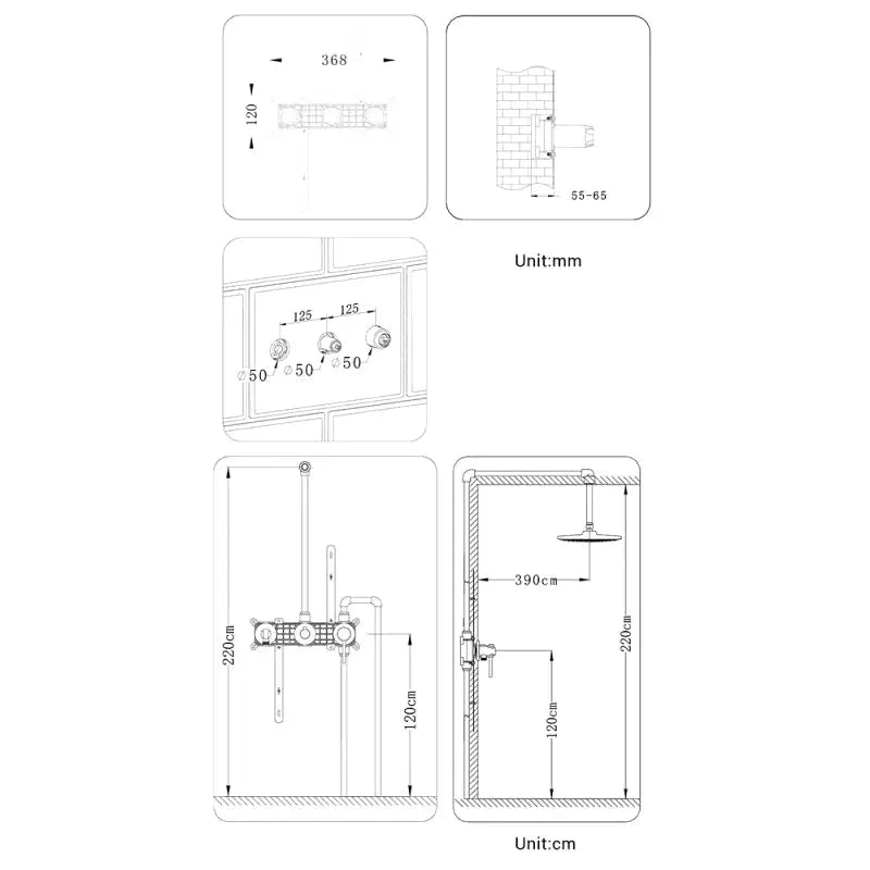 Colonne de douche encastrée avec design minimaliste et mitigeur mécanique