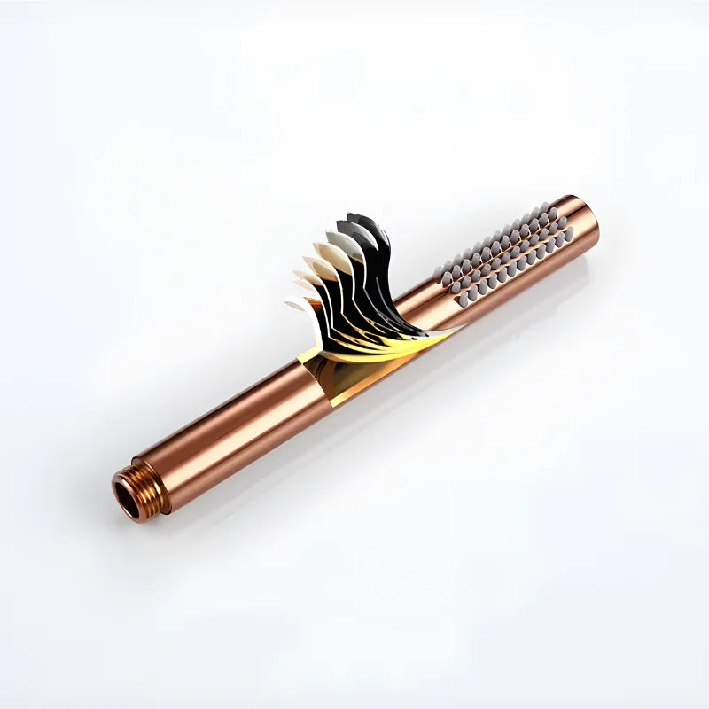 Vue rapprochée des finitions de la colonne de douche or rose