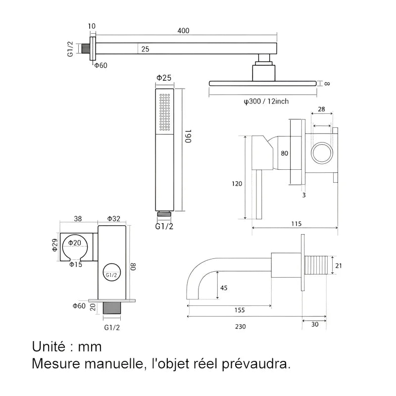 Colonne de douche encastrée avec détails du design moderne