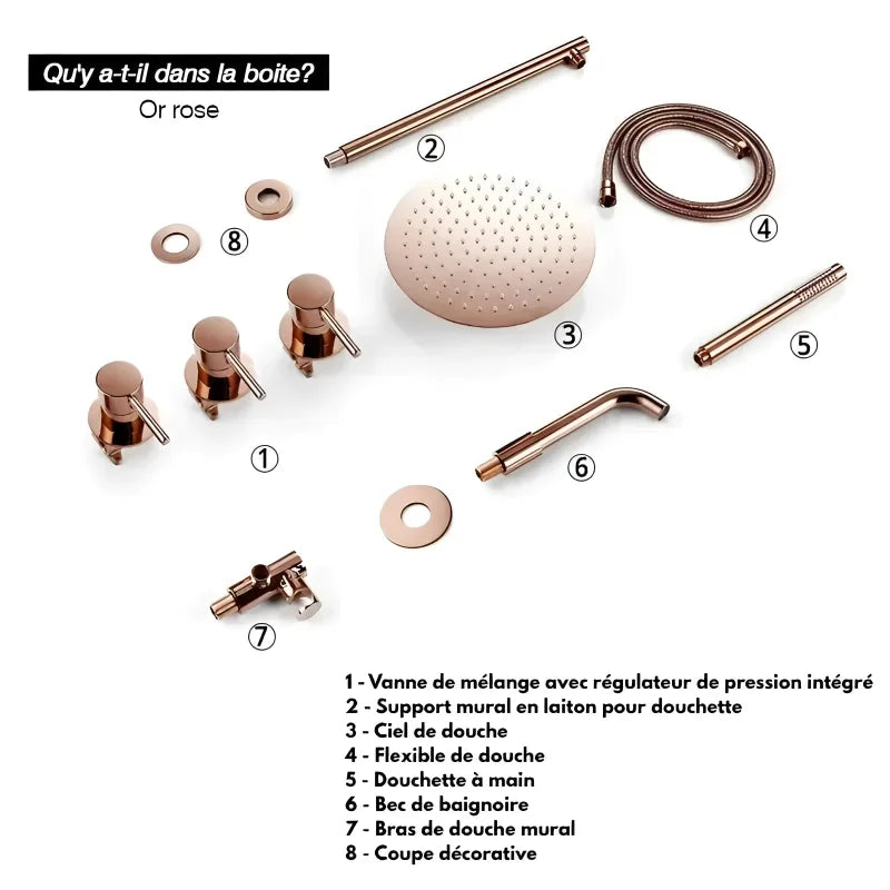 Gros plan sur les finitions métalliques de la colonne de douche