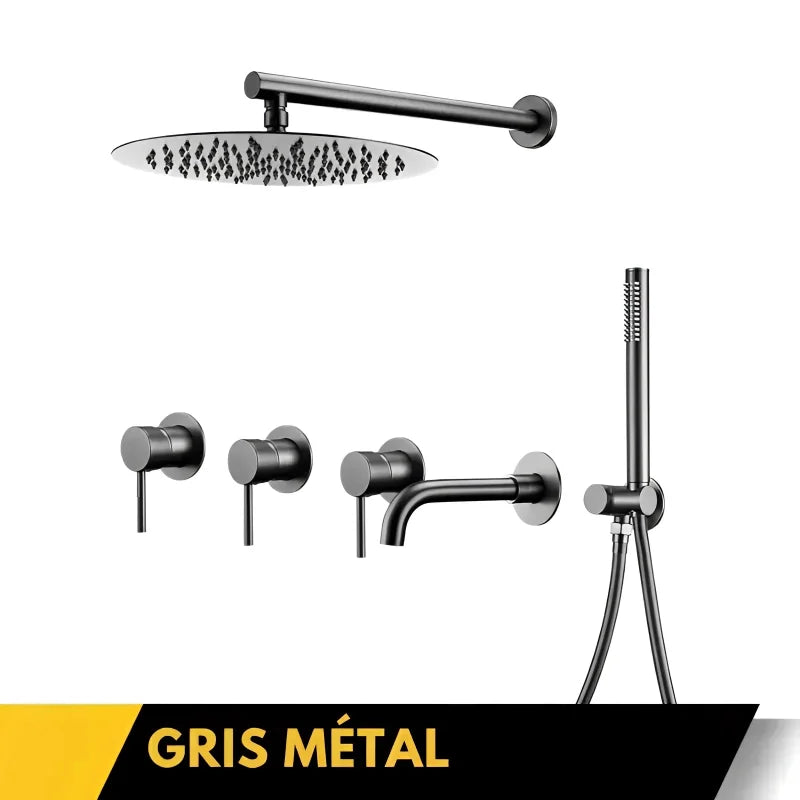 Zoom sur le design épuré de la colonne de douche or rose