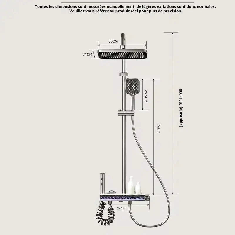 Détail du système anti-calcaire sur la colonne de douche