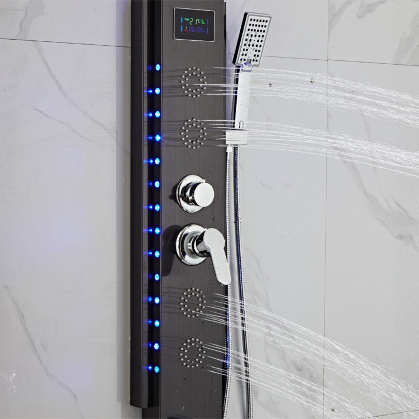 Vue d'ensemble de la colonne de douche avec éclairage LED intégré