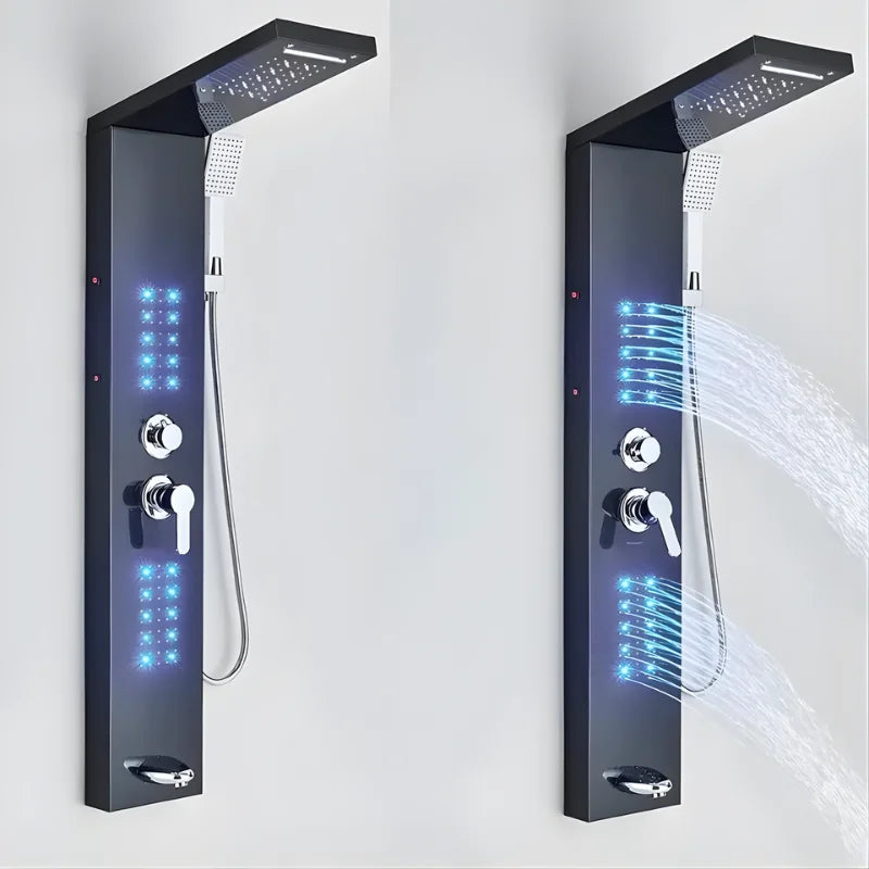 Colonne de douche avec jets hydromassants et éclairage LED bleu