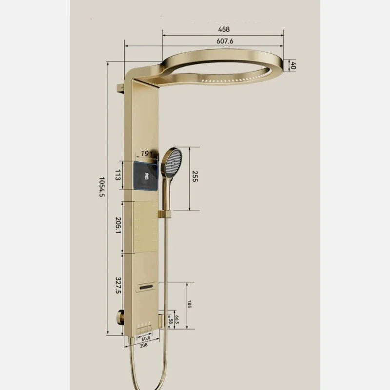 Vue de face de la colonne de douche avec accessoires