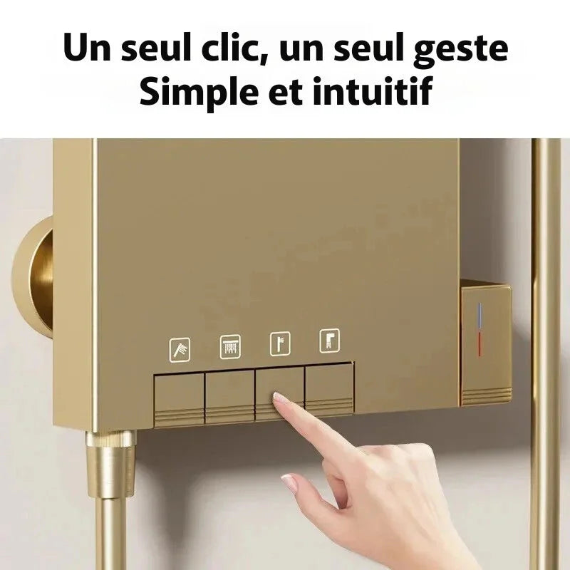 Colonne de douche avec jets orientables et finition dorée