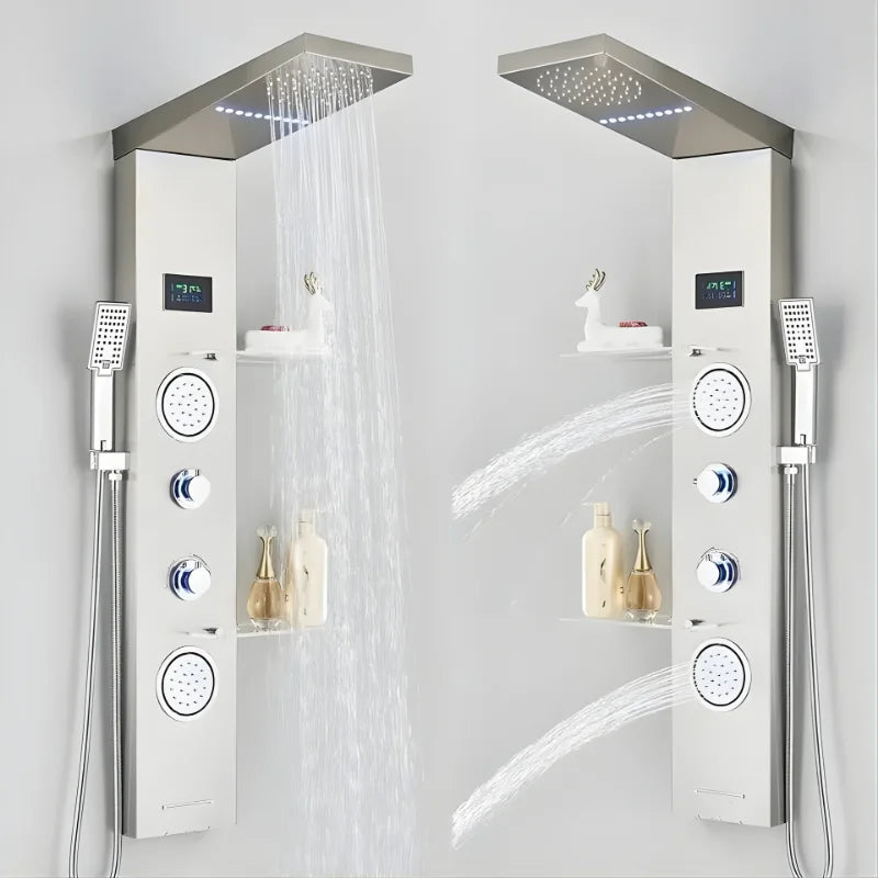 Colonne de douche hydromassante avec jets multiples et finition brillante