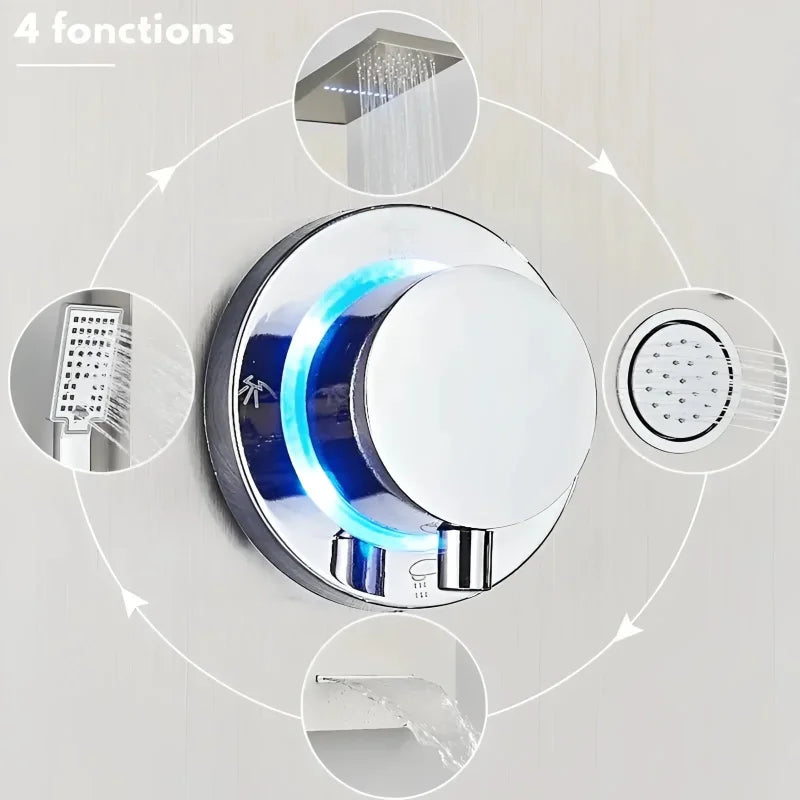 Vue latérale de la colonne de douche montrant les matériaux résistants