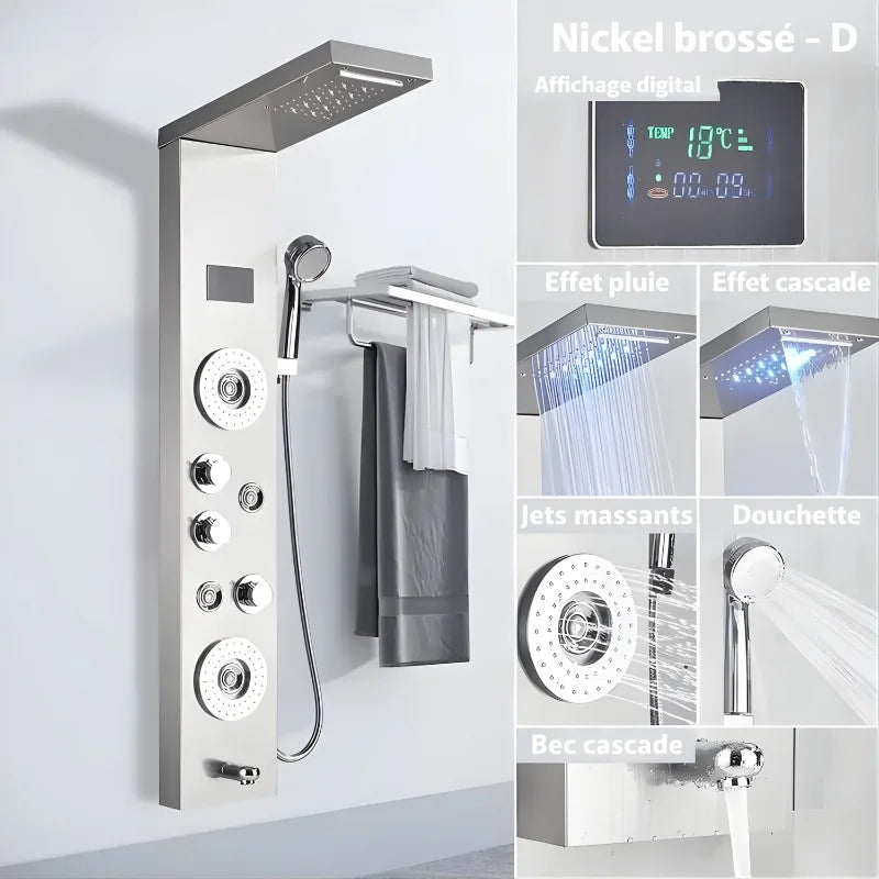 Colonne de douche en nickel brossé avec design minimaliste