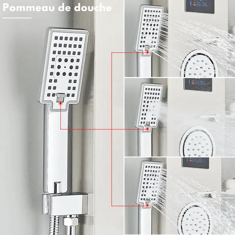 Colonne de douche dorée avec finition anti-trace et jets puissants
