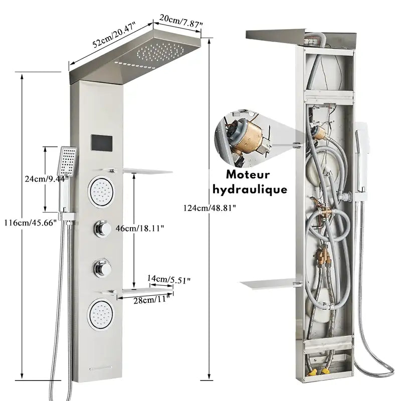 Modèle doré de colonne de douche avec jets hydromassants intégrés