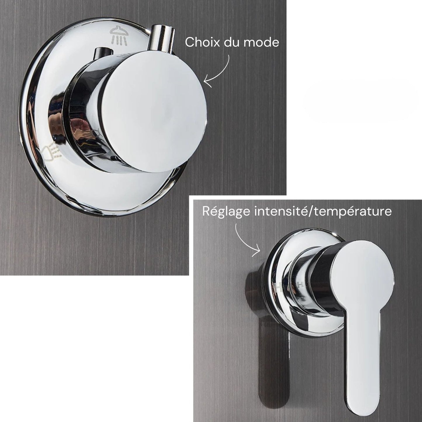 Tête de douche pluie large avec finition gris brossé