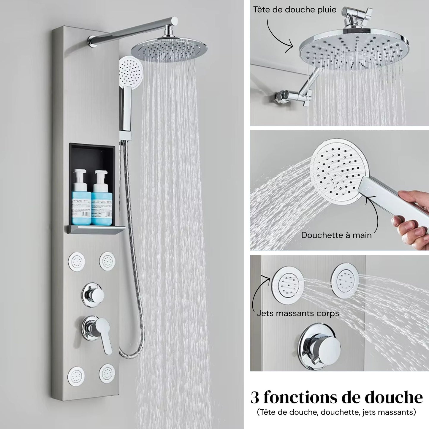 Vue rapprochée des commandes de la colonne de douche hydromassante