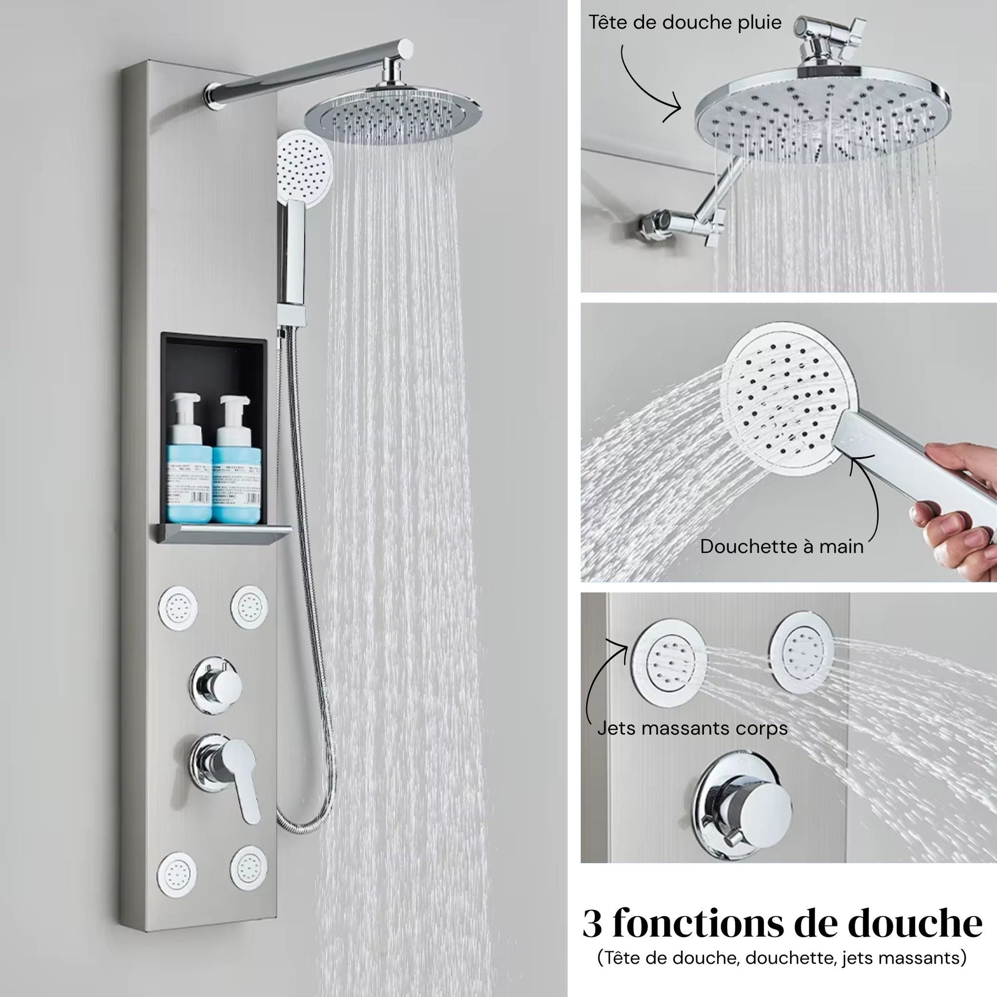 Vue rapprochée des commandes de la colonne de douche hydromassante