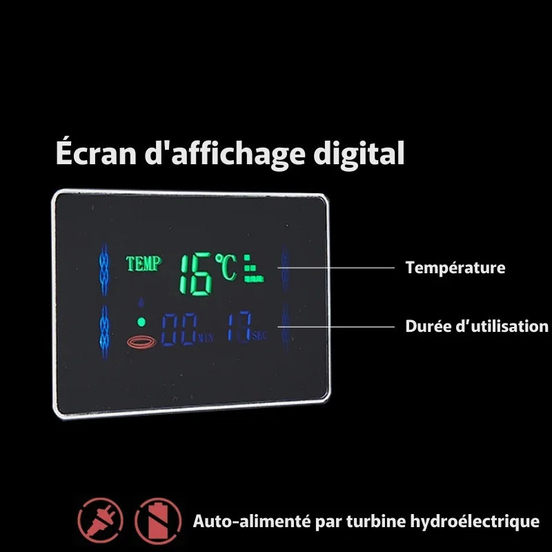 Système de douche noir avec pommeau et commandes visibles