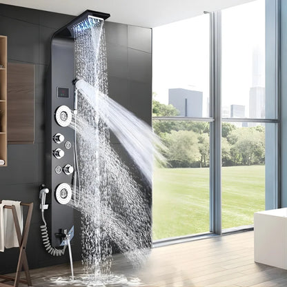 Colonne de douche noire avec design épuré et moderne