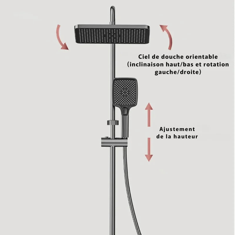 Colonne de douche noire avec pommeau réglable
