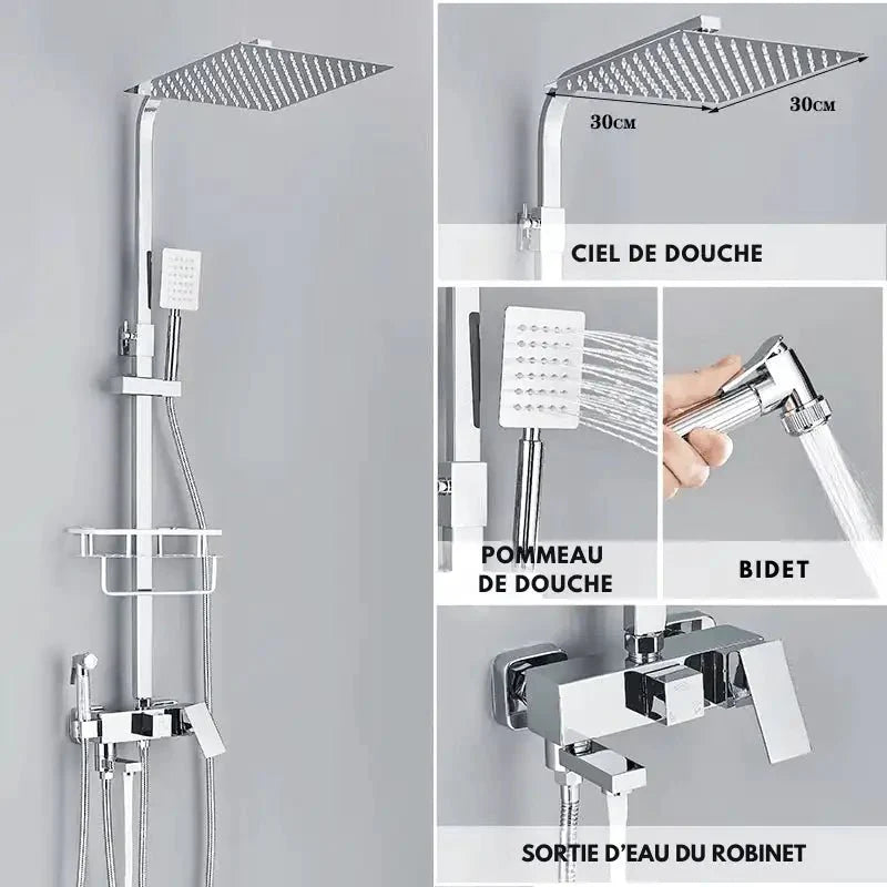 Colonne de douche montrant la compatibilité avec les trous existants