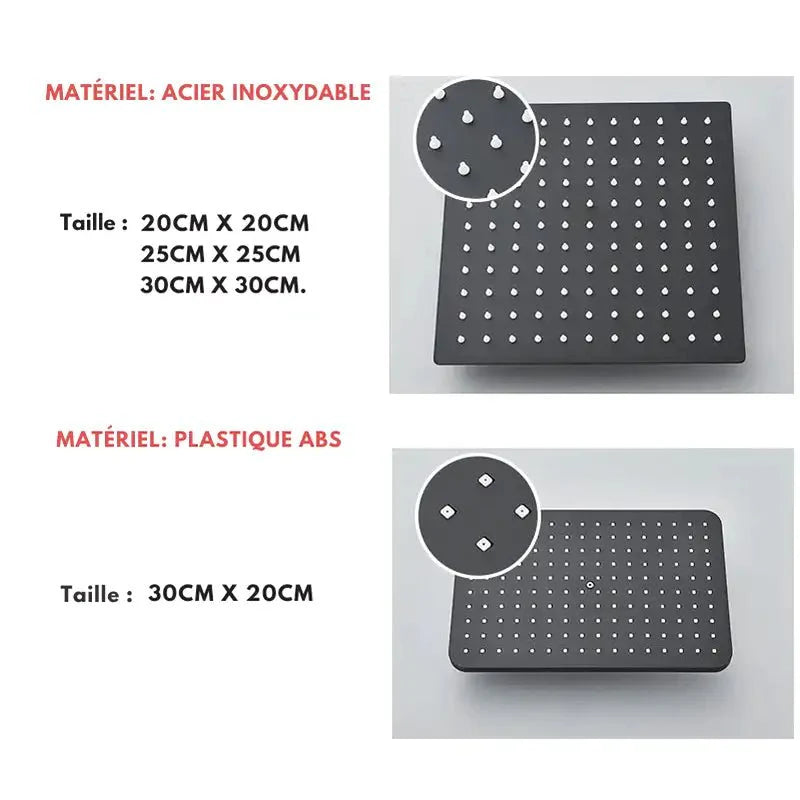 Vue latérale de la colonne de douche montrant le design épuré