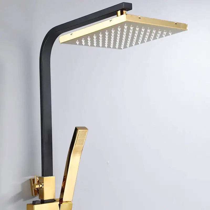 Colonne de douche noir et or avec quatre types de jets