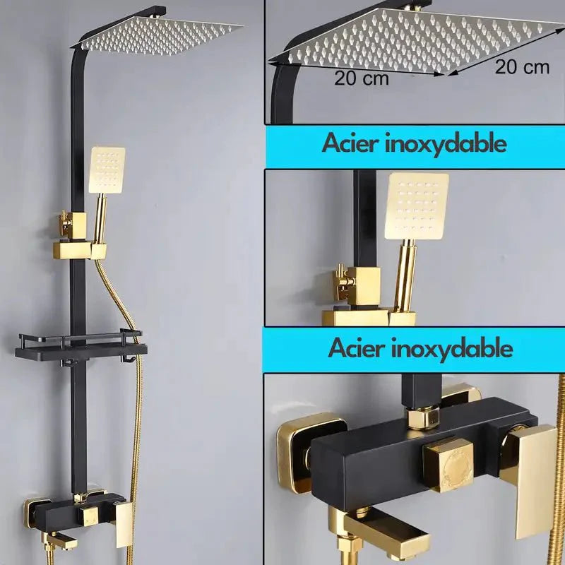 Détail du raccordement de la colonne de douche au mur