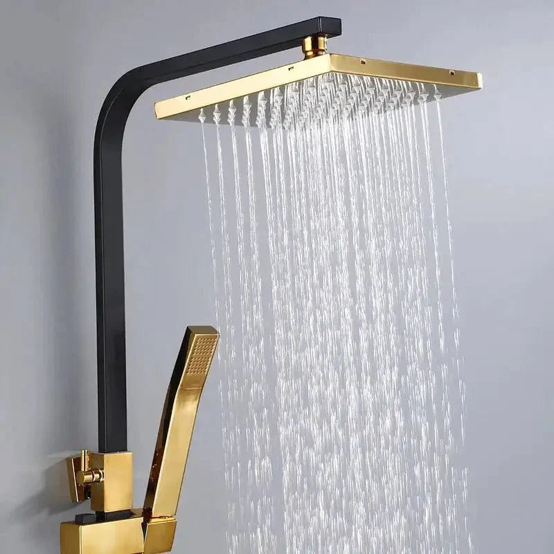 Vue latérale de la colonne de douche avec pommeau réglable