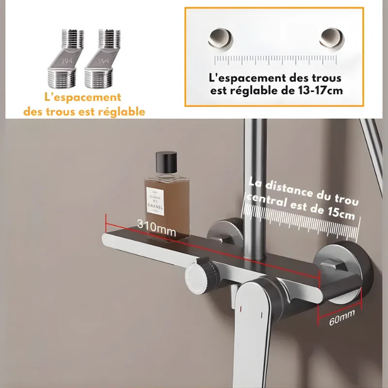 Détail du système de fixation murale en or brossé