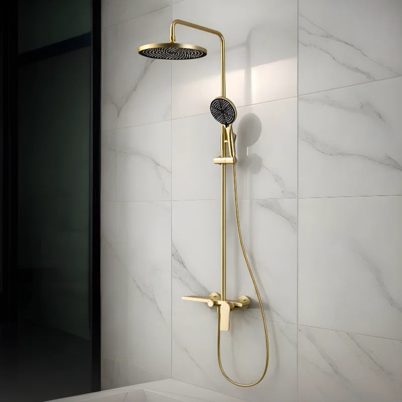 Colonne de douche en or brossé avec pommeau moderne