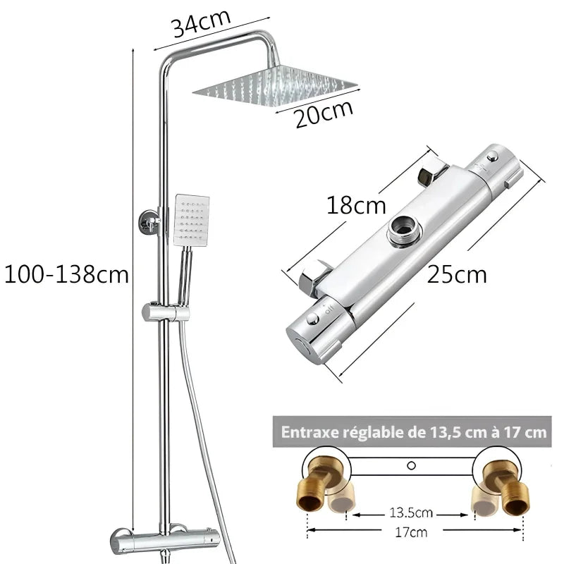 Vue d'ensemble de la colonne de douche installée dans une salle de bain moderne