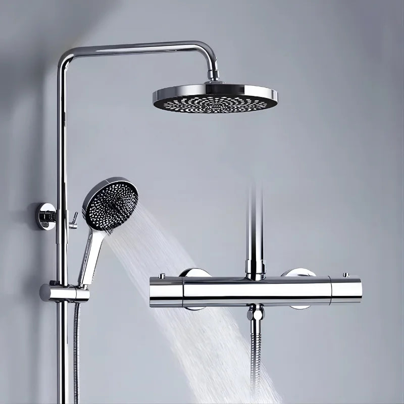 Colonne de douche thermostatique en chrome avec mitigeur rond
