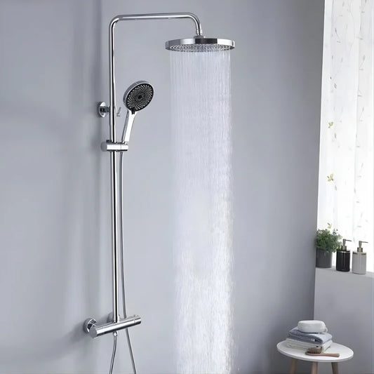 Vue frontale de la colonne de douche avec mitigeur rond