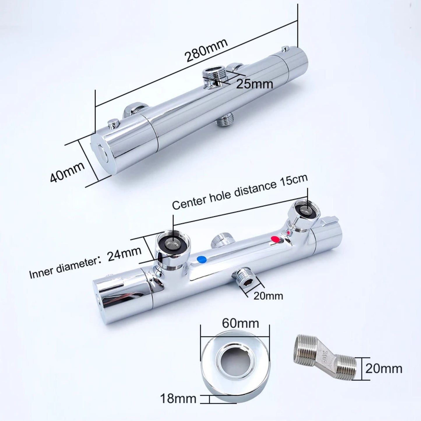 Détail du système de contrôle du débit et de la chaleur de l’eau